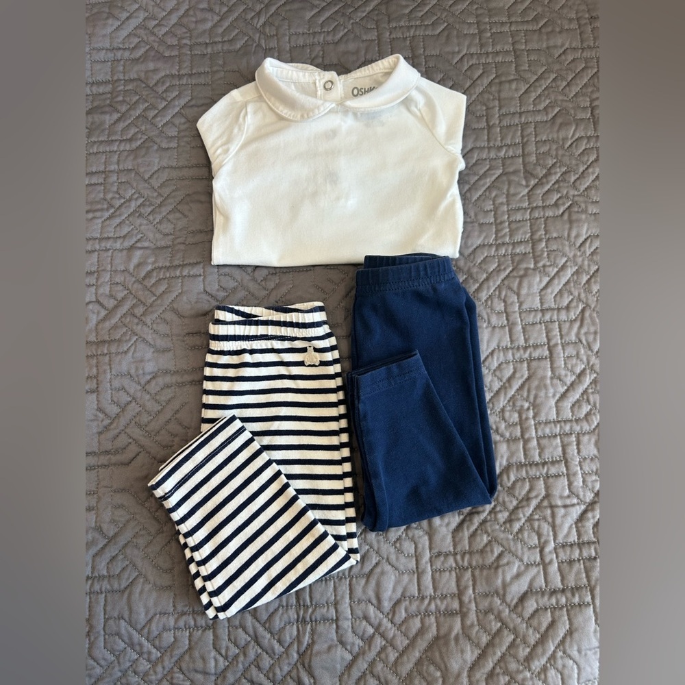Baby Girl 3 pc Navy/White Bundle - OshKosh, babyGap, Carter’s Size 6-12 - Picture 2 of 5